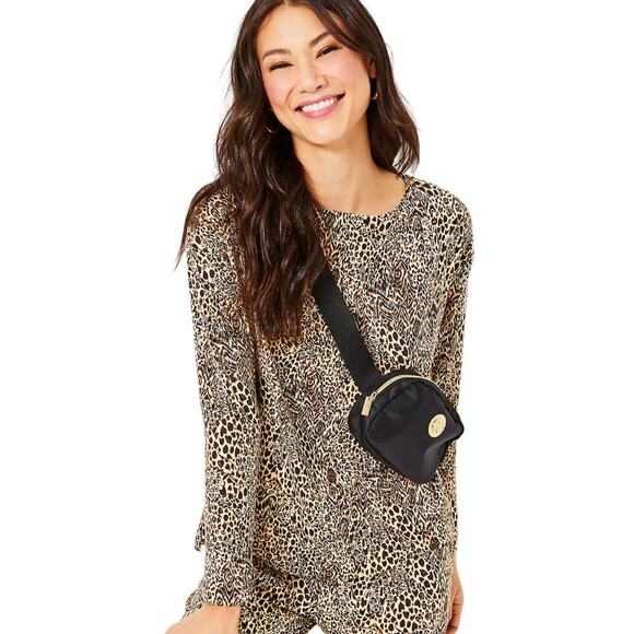 Lilly Pulitzer Karessa Top UPF 50+ Macademia Pattern Play Brown Leopard Size XL - Picture 1 of 6